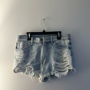 Pistola Light Wash Distressed Jean Shorts High-Waisted